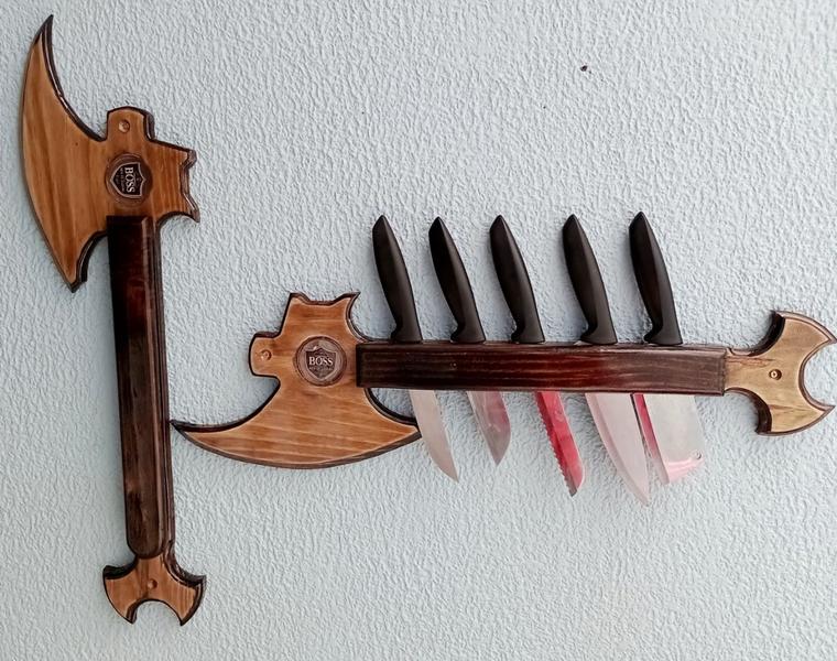 Imagem de Cepo e Porta Facas Machado Viking Organizadores de Cozinha