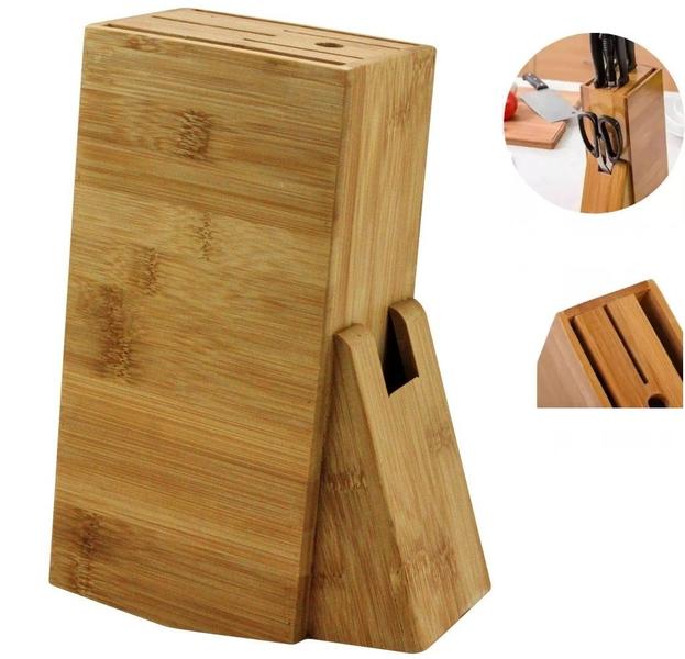 Imagem de Cepo em Bambu Porta Facas Natural Suporte para Facas Cozinha Organização