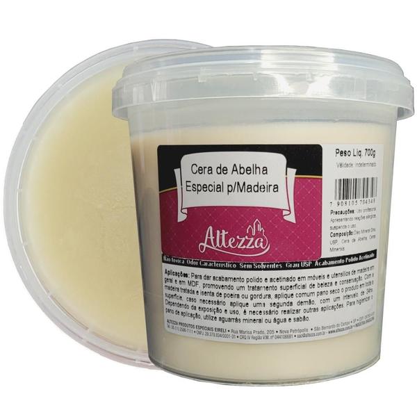 Cera de Abelha Para Madeira Lustra e Brilha Atóxica e Incolor Polimento de Móveis Vintage Demolição e Mogno 700g Embalagem Econômica - Altezza Imagem de Cera de Abelha Para Madeira Lustra e Brilha Atóxica e Incolor Polimento de Móveis Vintage Demolição e Mogno 700g Embalagem Econômica