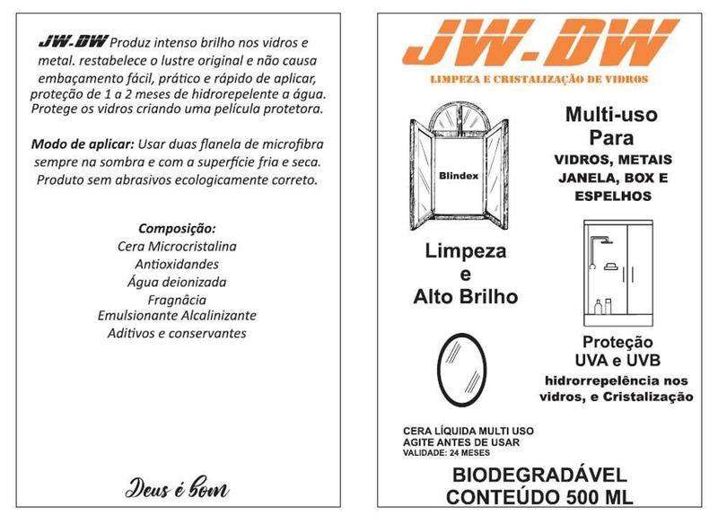 Imagem de Cera Líquida Jw-Dw Limpeza E Cristalização Vidro Janela Box