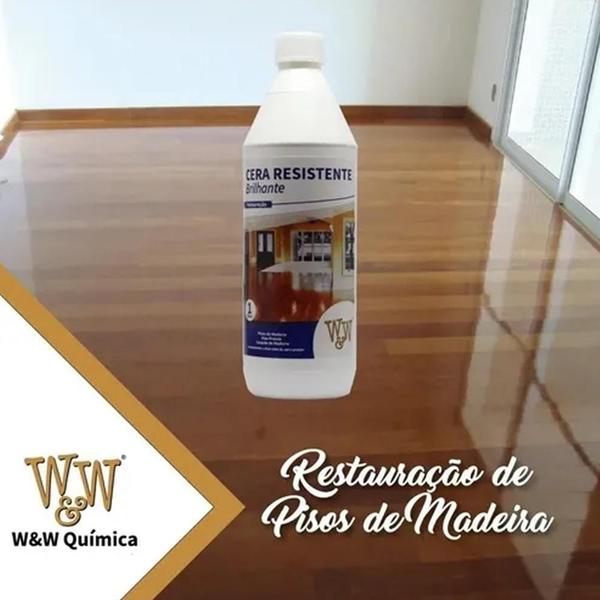 Imagem de Cera Piso Madeira Brilhante Resistente 1L W&W + Aplicador