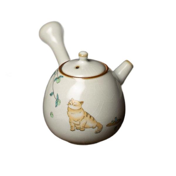 Imagem de Cerâmica Ru Kiln Cute Cat Teapot Creative Retro Household Side Handle Tea Pot Porcelana Chinesa Kung Fu Kettle Drinkware Tea Set Bules