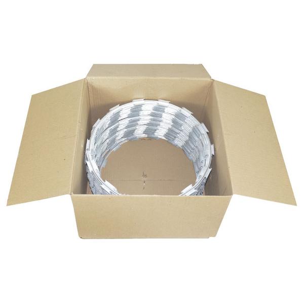 Imagem de Cerca concertina simples galvanizada 30cm caixa para 5 metros com kit de instalação (20 voltas)