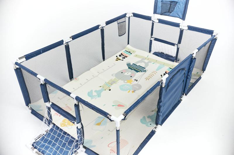 Imagem de Cercadinho Asafe Confort Premium Azul + Tapete Infantil de Atividades