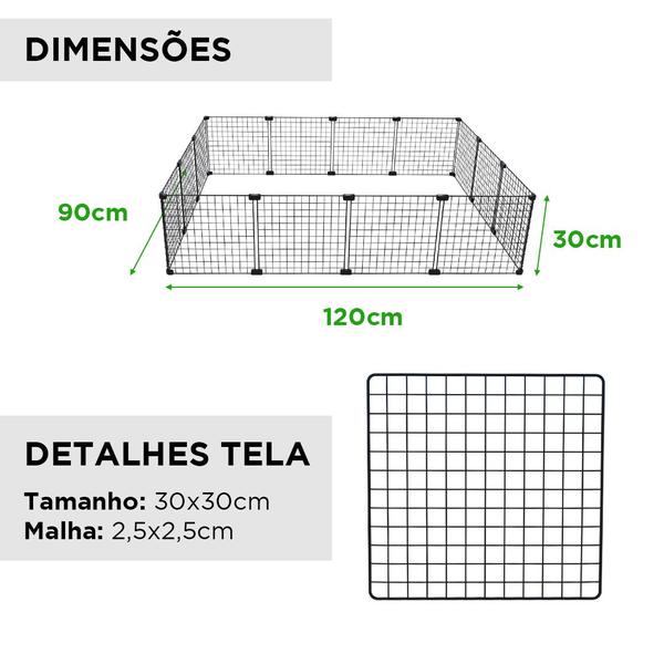 Imagem de Cercado Aramado Pet Porquinho da Índia Hamster Twister 90x120x30 Malha 2,5x2,5 Preto