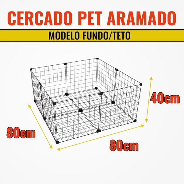 Imagem de Cercado Aramado Porquinho da Índia Cachorro Coelho 80x80x40 Cm com Teto Preto