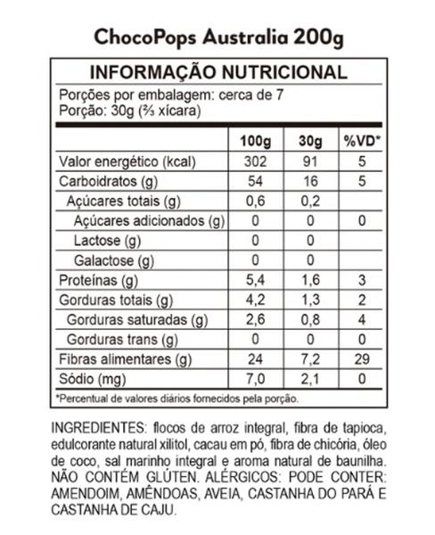 Imagem de Cereal Matinal Saudável  ChocoPops Australia Sabor Chocolate de 200g-Hart's Natural-Kit 02 unidades