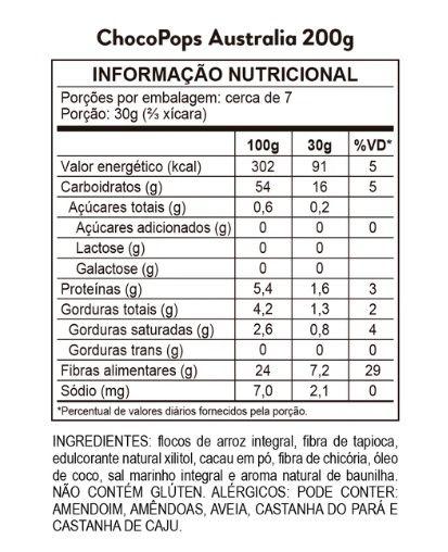 Imagem de Cereal Matinal Saudável  ChocoPops Australia Sabor Chocolate de 200g-Harts Natural