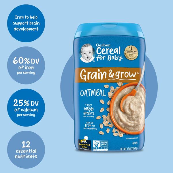 Imagem de Cereal para bebês Gerber 1st Foods Grain & Grow Aveia 480 mL x6