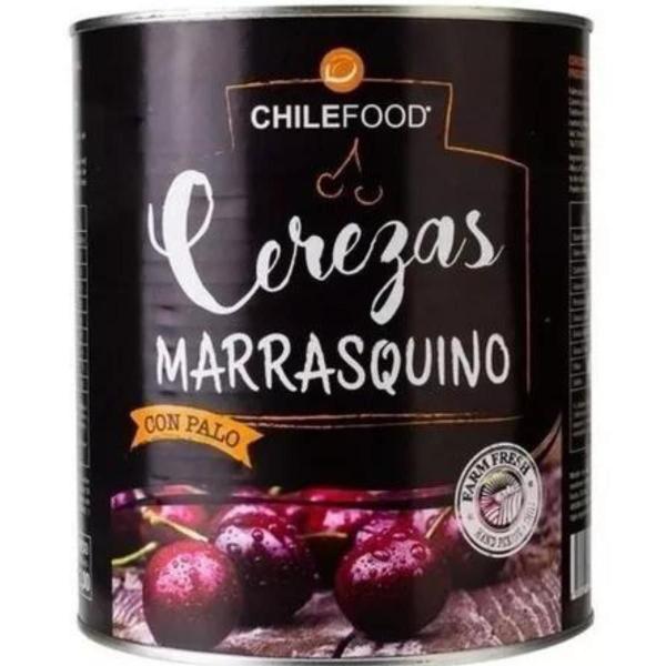 Imagem de Cereja Com Talo Ao Marrasquino Chilefood Lata 3,3kg Liq 2KG DRENADO