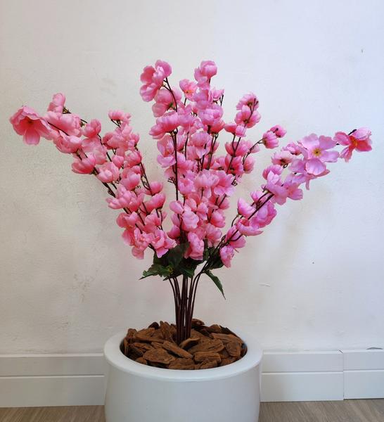 Cerejeira Artificial Buquê Rosa Com Vaso Bojo Completo - PlantaImport Imagem de Cerejeira Artificial Buquê Rosa Com Vaso Bojo Completo