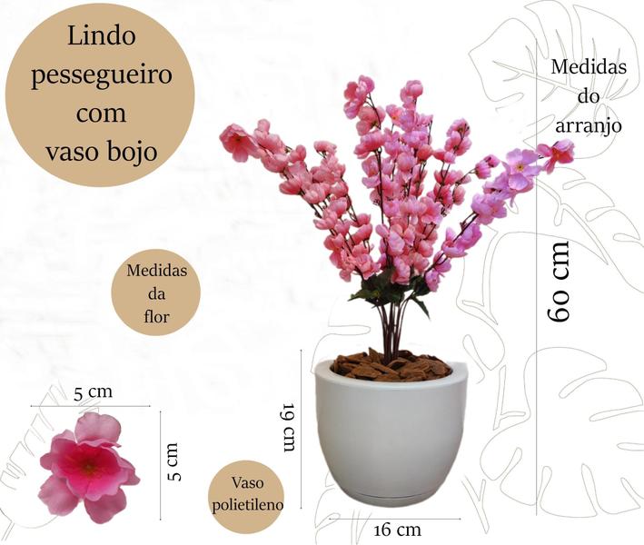 Cerejeira Artificial Buquê Rosa Com Vaso Bojo Completo - PlantaImport Imagem de Cerejeira Artificial Buquê Rosa Com Vaso Bojo Completo