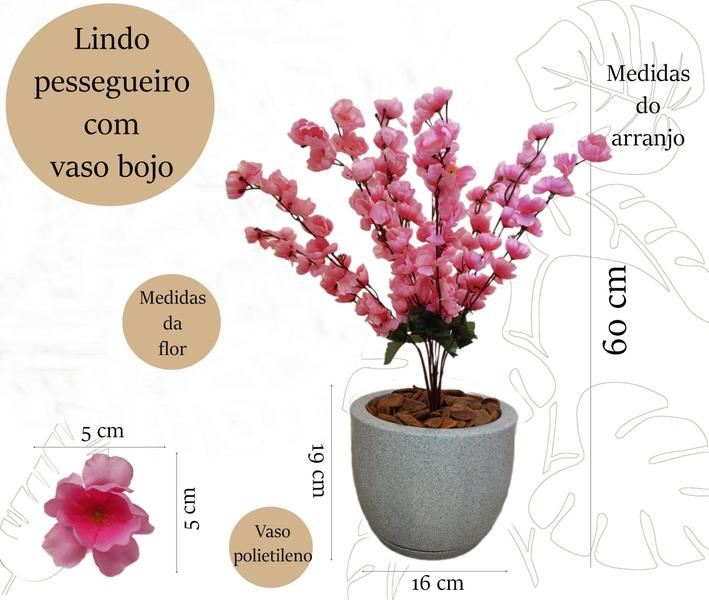 Imagem de Cerejeira Artificial Buquê Rosa Com Vaso Bojo Completo