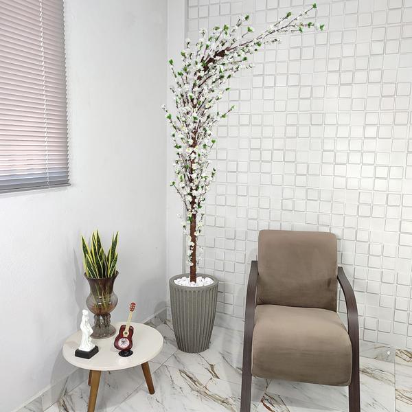 Imagem de Cerejeira Artificial Curva Sakura Branca Grande Vaso Decoração