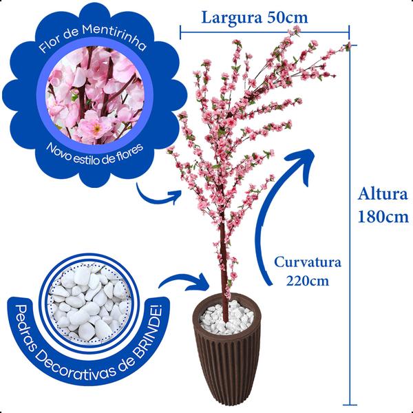 Imagem de Cerejeira Árvore Curvada Rosa Bebê Artificial com Vaso Decorativo