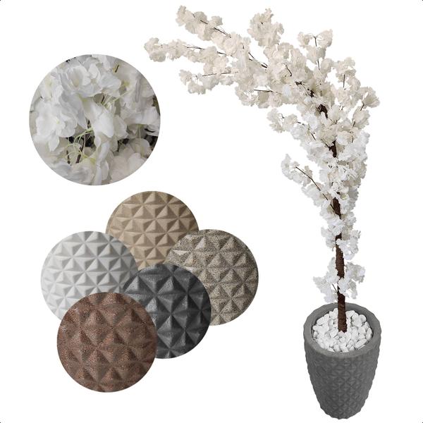 Cerejeira Japonesa Artificial Curvada Branca Grande Vaso Decorativo - Flor de Mentirinha Imagem de Cerejeira Japonesa Artificial Curvada Branca Grande Vaso Decorativo