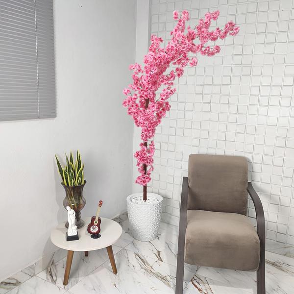 Imagem de Cerejeira Japonesa Artificial Curvada Pink Grande Vaso Decorativo