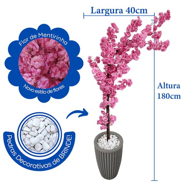 Imagem de Cerejeira Japonesa Artificial Curvada Rosa Bebe Grande Vaso Decorativo