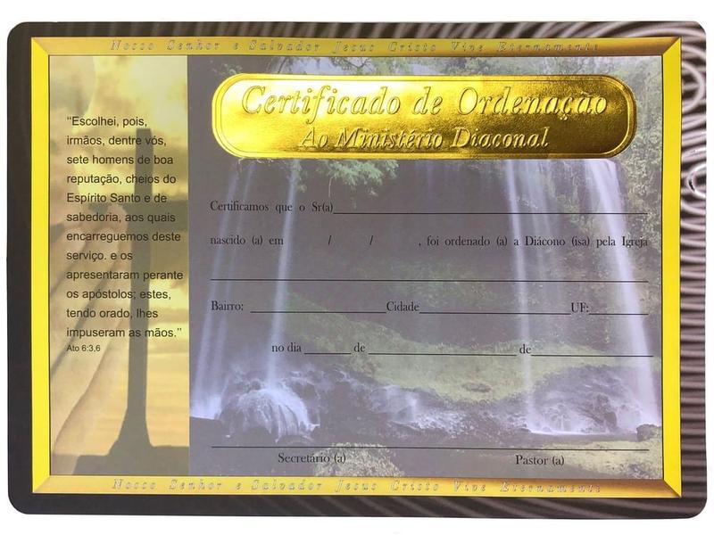 Imagem de Certificado de Ordenação Ao Ministério Diaconal