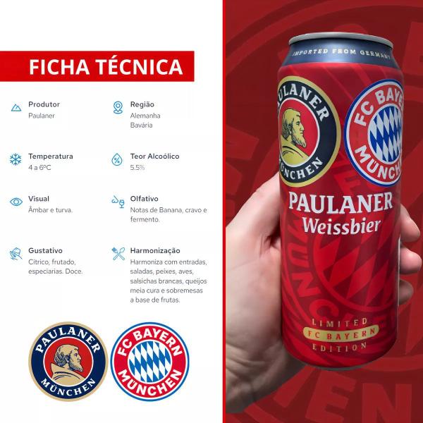 Imagem de Cerveja Alemã Paulaner Weissbier Bayern München Lata 500ml