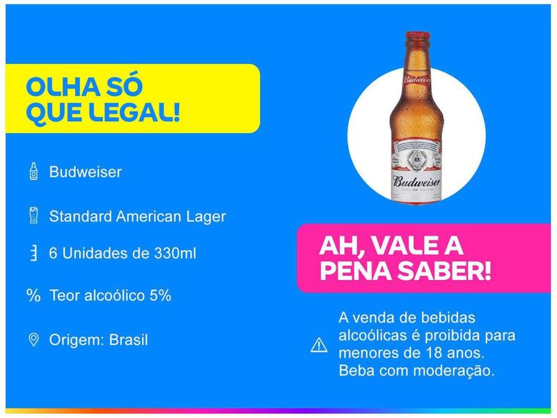 Imagem de Cerveja Budweiser Lager 6 Unidades - 330ml