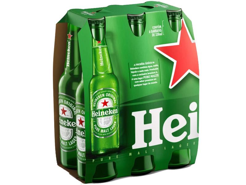 Cerveja Heineken Premium Puro Malte Lager - Pilsen 6 Garrafas Long Neck 330ml Cerveja Heineken Premium Puro Malte Lager - Pilsen 6 Garrafas Long Neck 330ml