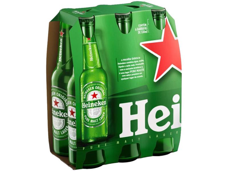 Cerveja Heineken Premium Puro Malte Lager - Pilsen 6 Garrafas Long Neck 330ml Cerveja Heineken Premium Puro Malte Lager - Pilsen 6 Garrafas Long Neck 330ml