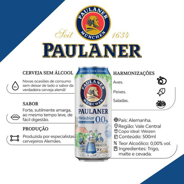 Imagem de Cerveja Paulaner Weiss Zero Álcool Lata 500ml (6 Unidades)