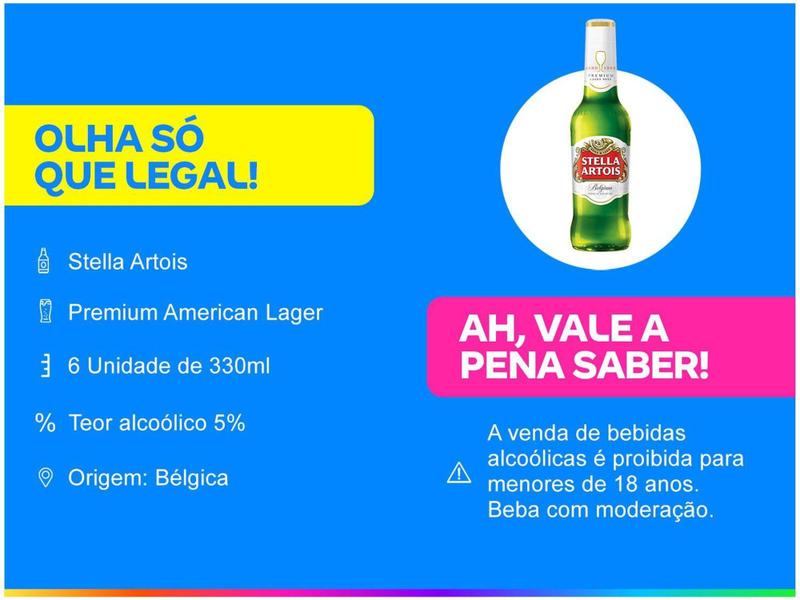 Imagem de Cerveja Stella Artois Puro Malte  - Premium American Lager 6 Unidades Long Neck 330ml