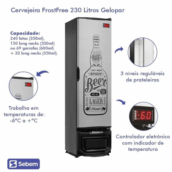 Imagem de Cervejeira 230 litros Frost Free Porta Cega Gelopar Inox 127v