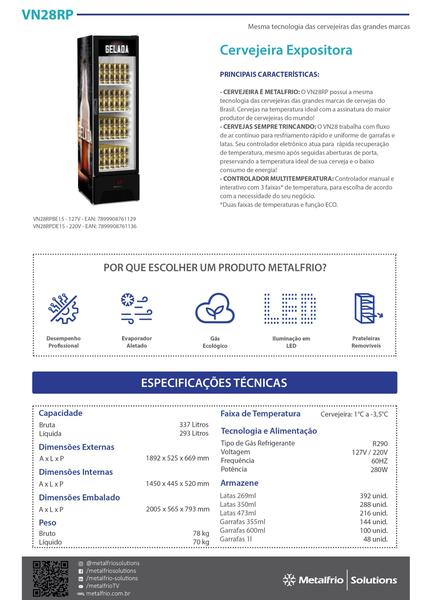 Imagem de Cervejeira Expositor Vertical Metalfrio Porta Vidro 324 Litros VN28AH 220V Optima ALL BLACK