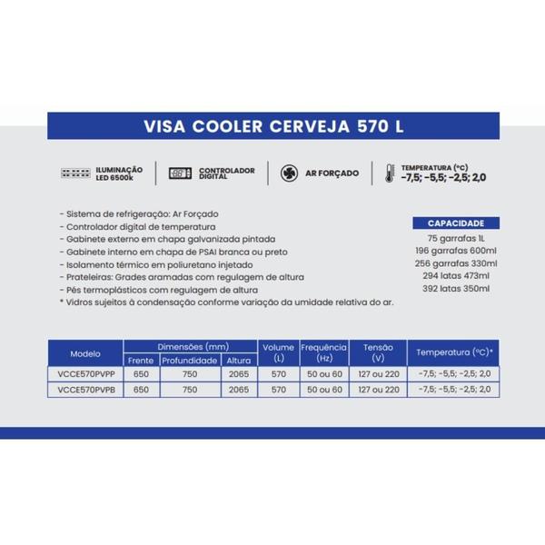 Imagem de Cervejeira Visa Cooler Cerveja Vcce570pv 570L Porta Vidro Preto 220V - Refrimate