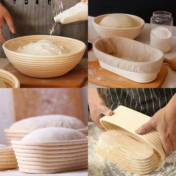 Imagem de Cesta à prova de pão Banneton, 25 cm redonda e 25 cm oval, pacote com 2 unidades