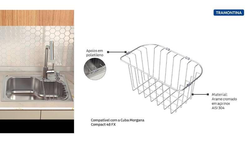 Imagem de Cesta aramada para cubas de sobrepor e undermount morgana compact 48 fx em aço inox tramontina