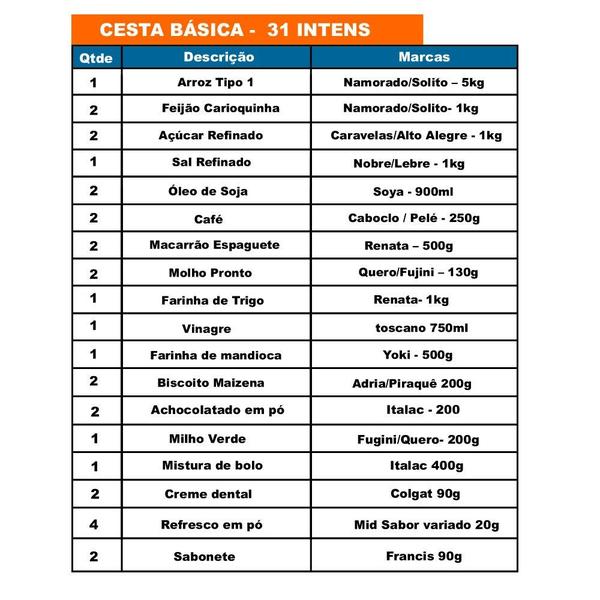 Imagem de Cesta Básica de Alimentos 31 Itens Produtos de Qualidade