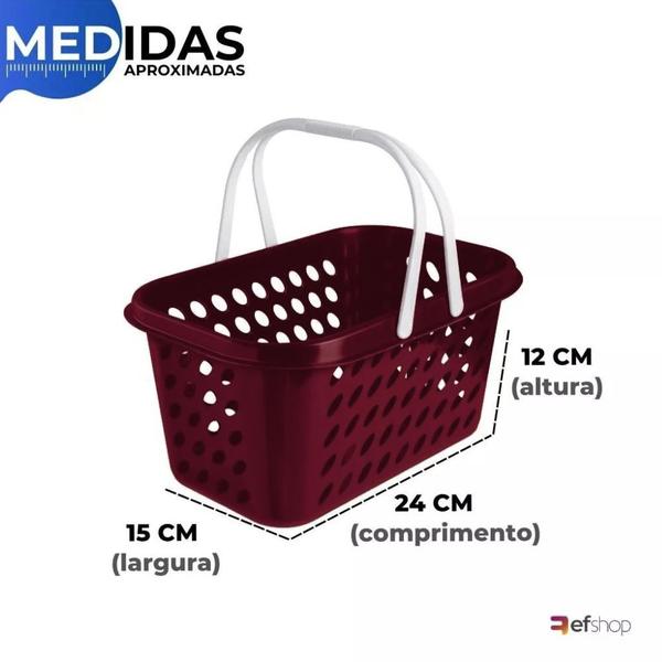 Imagem de Cesta Cestinha Plástica Supermercado Compras 3L c/ Alça Resistente Leve Mulituso Portátil