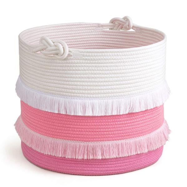 Imagem de Cesta de armazenamento CherryNow Large Rope Pink para brinquedos e cobertores