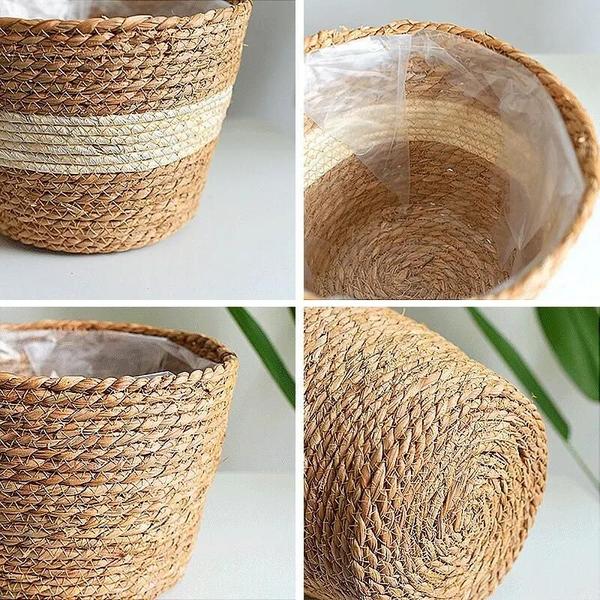 Imagem de Cesta de Armazenamento de Palha Tecida à Mão - Vime, Rattan e Seagrass - Para Lavanderia, Jardim e Decoração