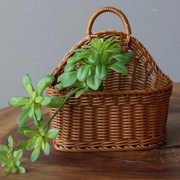 Imagem de Cesta de Armazenamento de Plástico com Efeito Rattan - Montada na Parede para Decoração de Casa