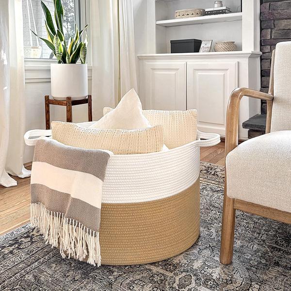 Imagem de Cesta de Armazenamento INDRESSME XXXL em Jute - Bege e Branco