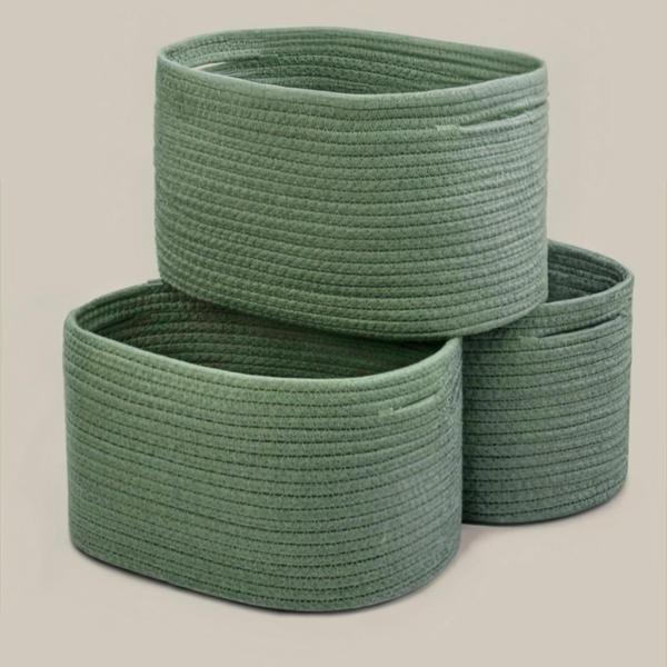 Imagem de Cesta de armazenamento Proland Green Woven Cotton Rope Set 3