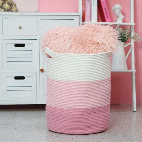 Imagem de Cesta de armazenamento Sea Team Large Cotton Rope branca e rosa