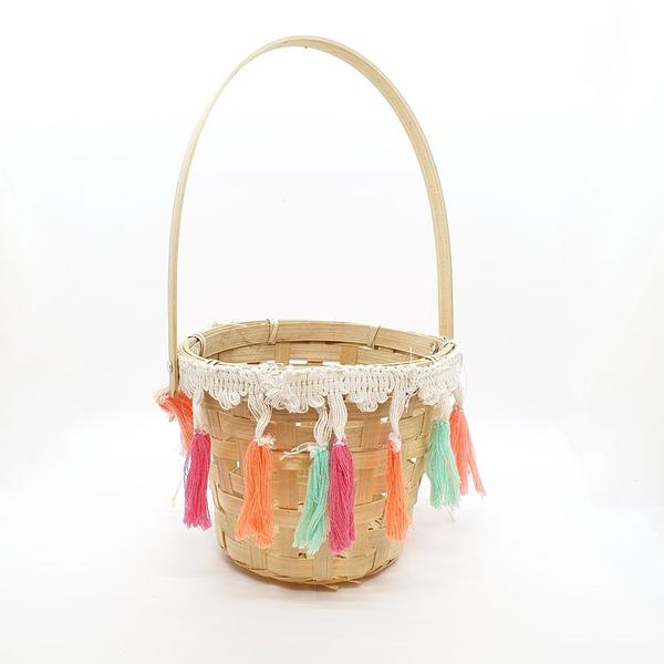 Imagem de Cesta de Bamboo Cru com Franja Multicolorida - 1 unidade - Cromus -