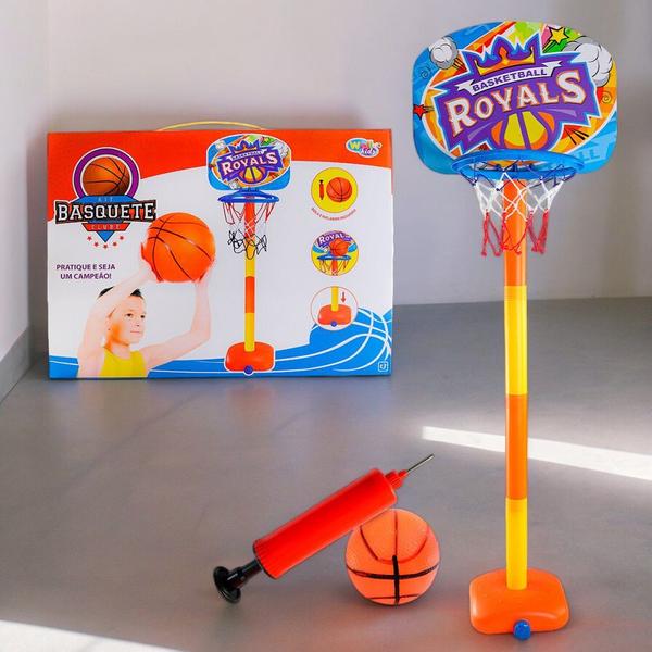 Imagem de Cesta de Basquete Brinquedo Infantil com Tabela Bola e Bomba Inclusa