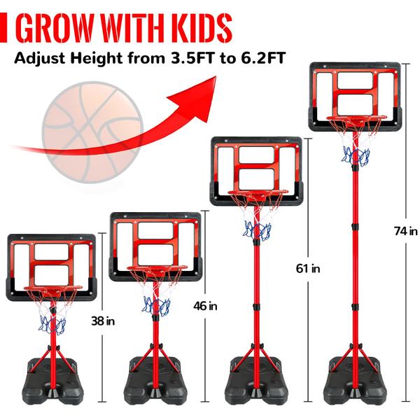 Imagem de Cesta de basquete GMAOPHY Kids com altura ajustável de 1,1 a 1,9 m com 3 bolas