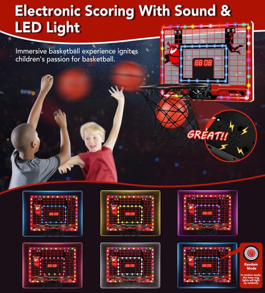 Imagem de Cesta de basquete interna para crianças Tinytrek com luz LED e placar