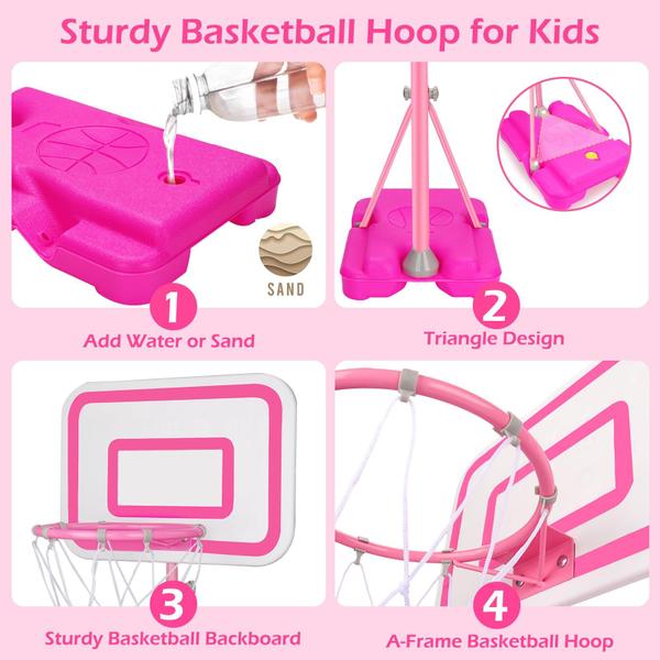 Imagem de Cesta de basquete Tsomtto rosa ajustável para meninas de 2 a 6 anos