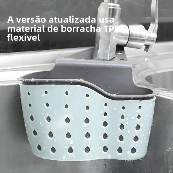 Imagem de Cesta de Drenagem para Pia de Cozinha - Com Suporte Ajustável (Azul Celeste)