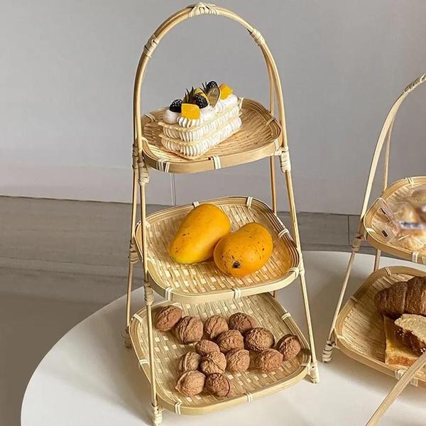 Cesta de Frutas de Bambu Tecida à Mão - 1/2/3 Camadas - Bandeja Decorativa para Servir Imagem de Cesta de Frutas de Bambu Tecida à Mão - 1/2/3 Camadas - Bandeja Decorativa para Servir