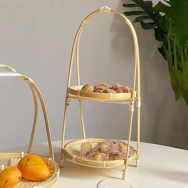 Cesta de Frutas de Bambu Tecida à Mão - 1/2/3 Camadas - Bandeja Decorativa para Servir Imagem de Cesta de Frutas de Bambu Tecida à Mão - 1/2/3 Camadas - Bandeja Decorativa para Servir